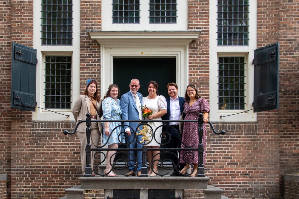 Group of people at the city hall for a wedding